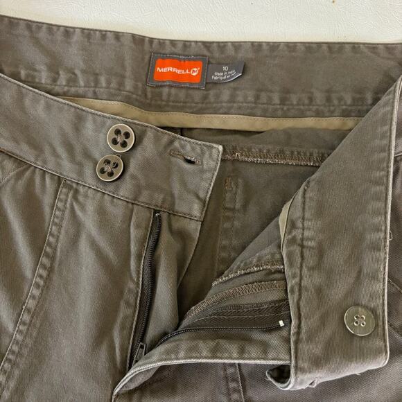 Merrell Straight Leg Capri Pants 100% Cotton Faux Cuff Light Brown Size 10 - Picture 2 of 12